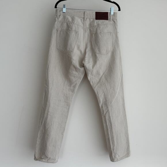 Anglo Italian Pants Mens 30x30 Beige Linen Cotton Twill Trouser Minimalist Italy - Picture 8 of 16